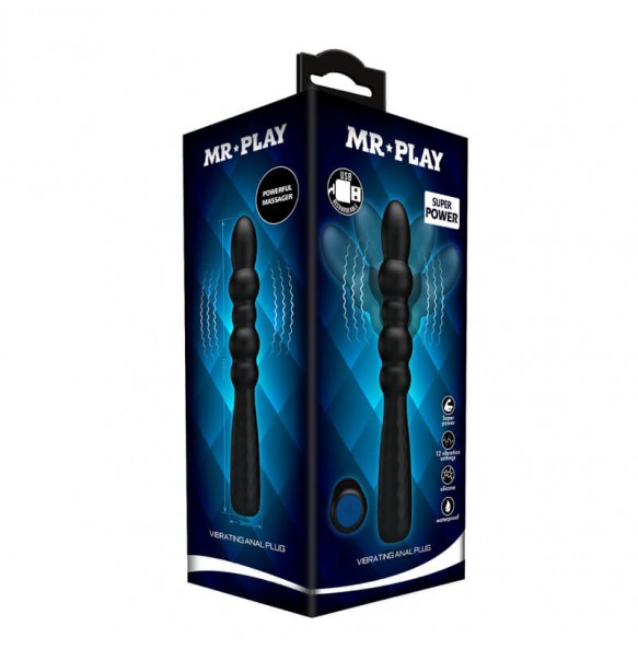 MR PLAY - Vibrating Beaded Anal Plug Wand (Chargeable - Black)